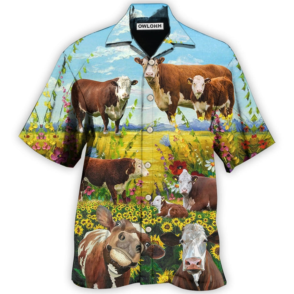 Hawaiian Shirt / Adults / S Cow Hereford Cow Landscape Style - Hawaiian Shirt - Owls Matrix LTD