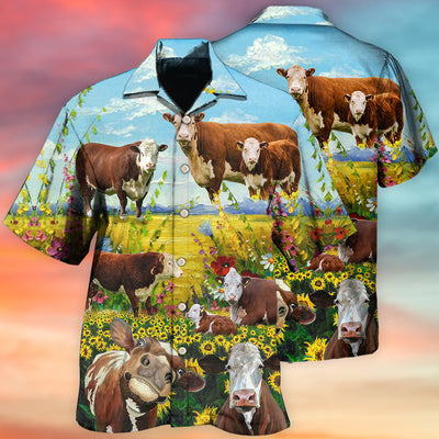 Cow Hereford Cow Landscape Style - Hawaiian Shirt - Owls Matrix LTD