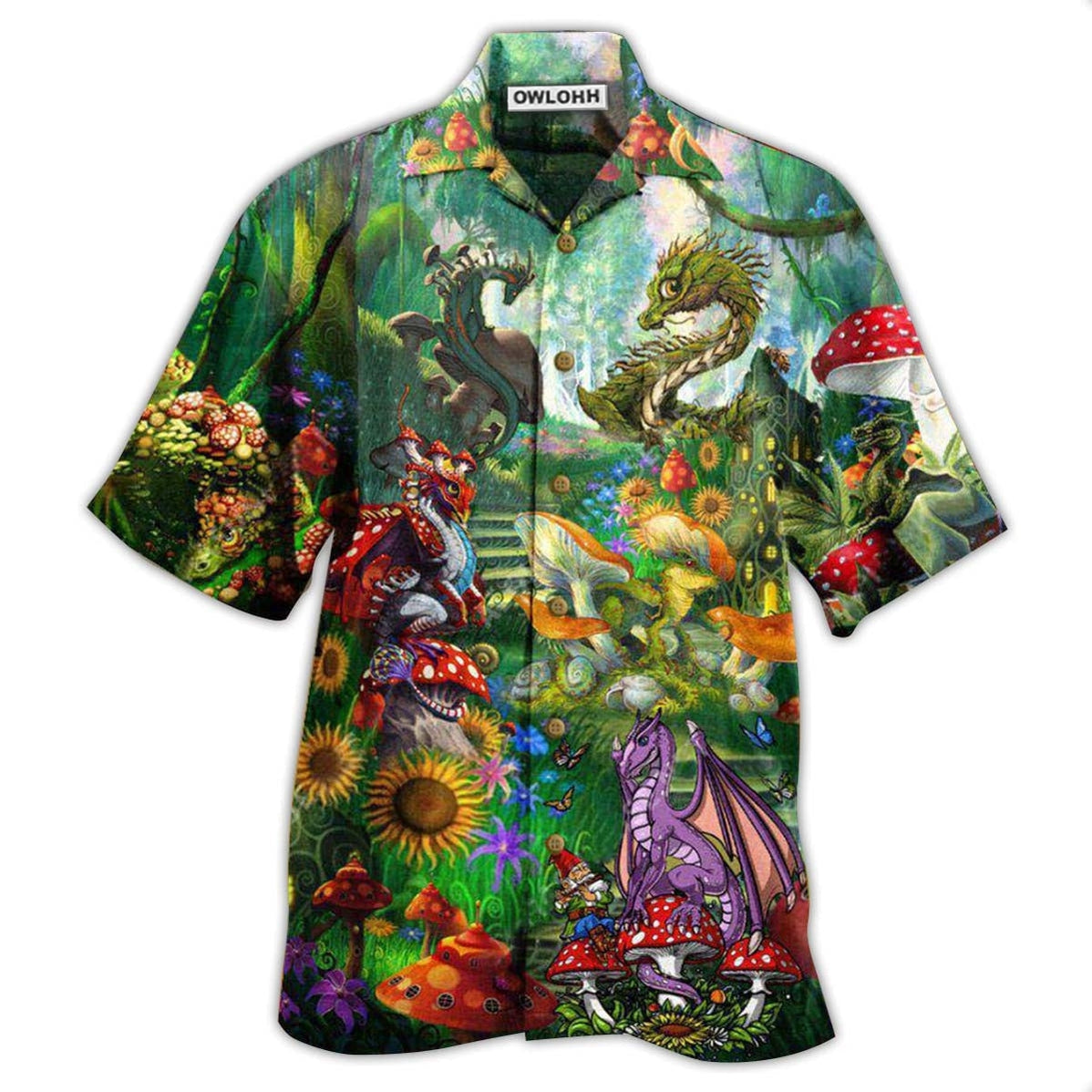 Hawaiian Shirt / Adults / S Hippie Magic World Mushrooms Dragon - Hawaiian Shirt - Owls Matrix LTD