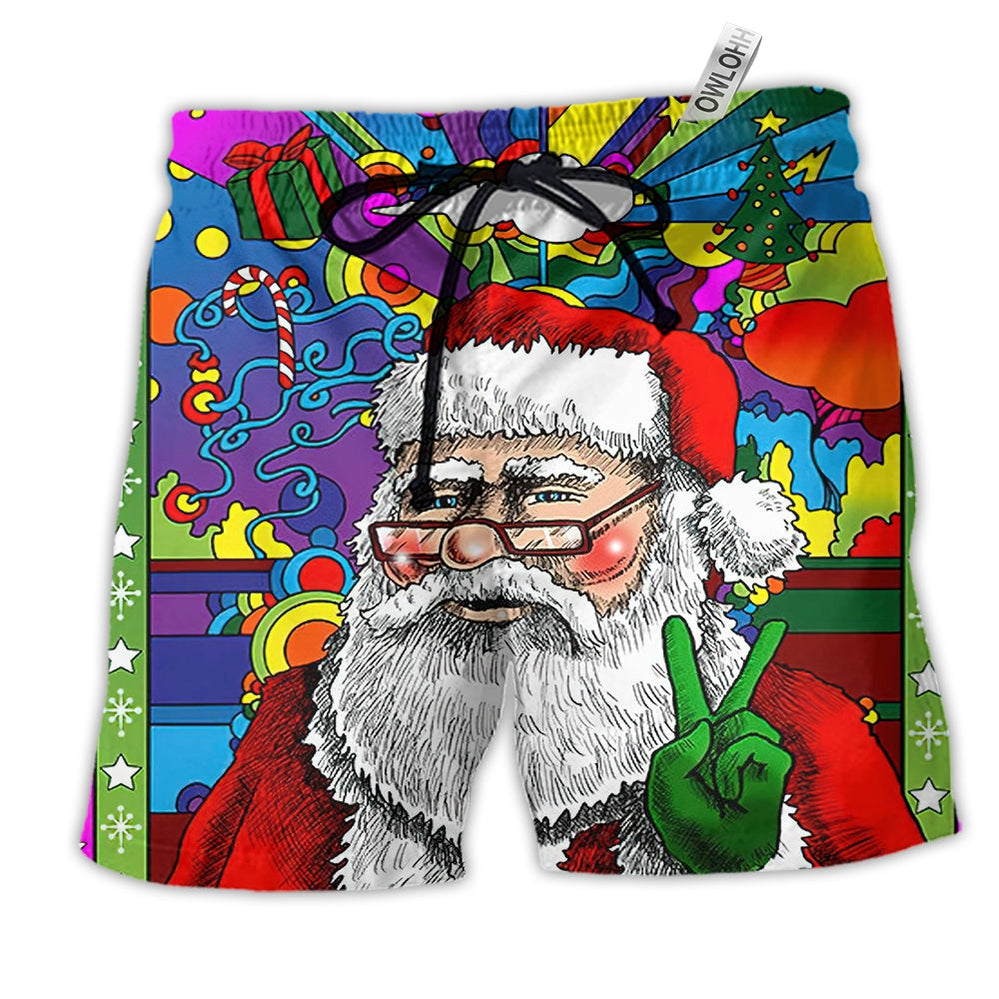 Beach Short / Adults / S Hippie Santa Claus Christmas Santa Wear Glasses - Beach Short - Owls Matrix LTD