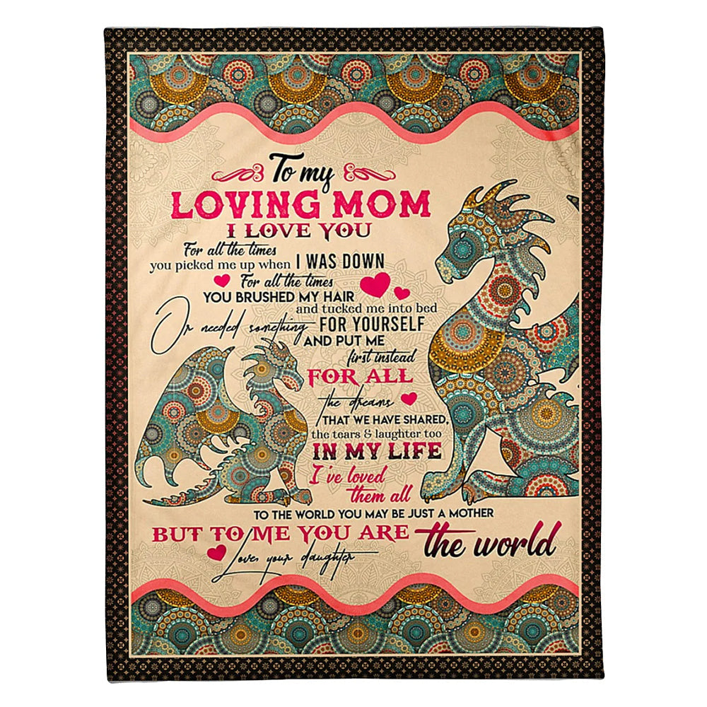 50" x 60" Hippie To My Mom Dragon In My Life - Flannel Blanket - Owls Matrix LTD