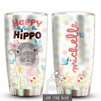 20OZ Hippo Happy As A Hippo Personalized - Tumbler - Owls Matrix LTD
