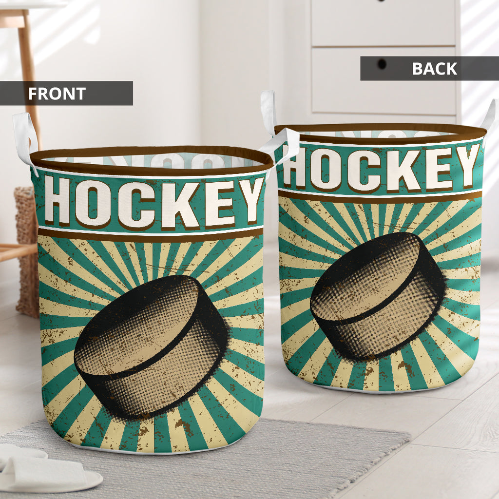 Hockey Retro Sunburst Green - Laundry Basket - Owls Matrix LTD