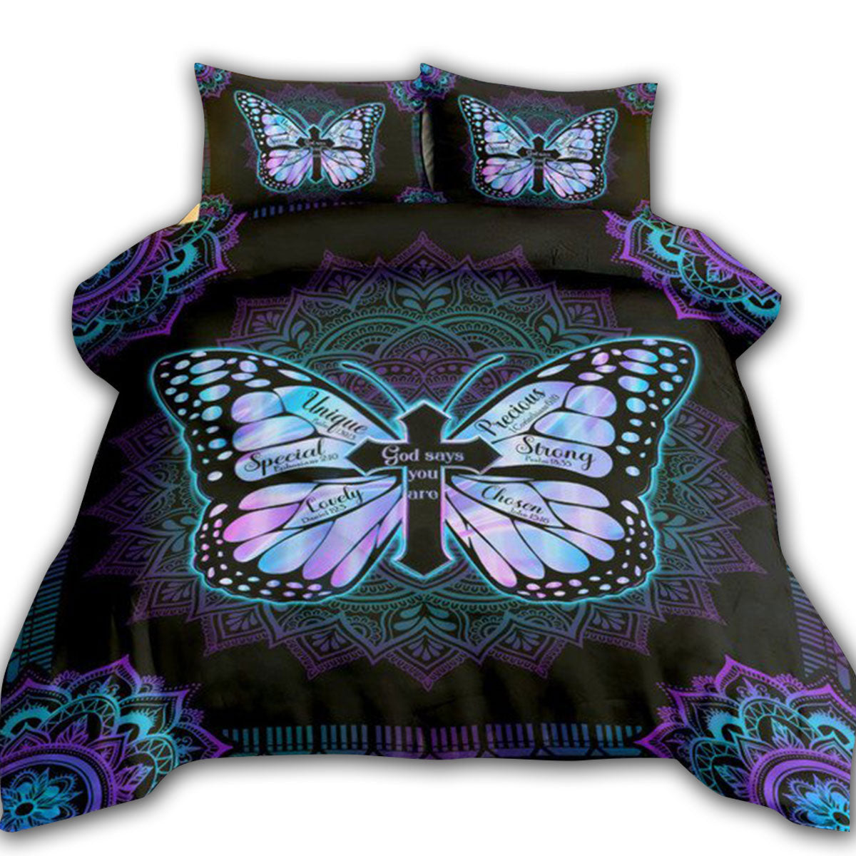 US / Twin (68" x 86") God Butterfly Hologram God Says You Are - Bedding Cover - Owls Matrix LTD