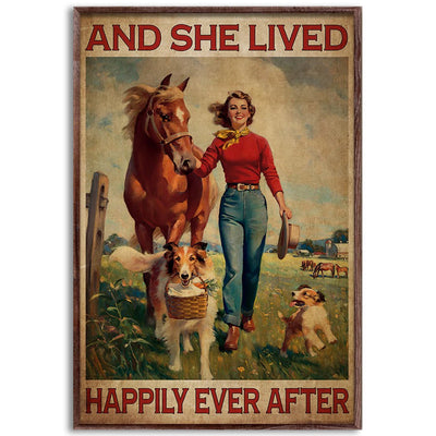 12x18 Inch Horse And She Lived Happily Ever After With Classic - Vertical Poster - Owls Matrix LTD