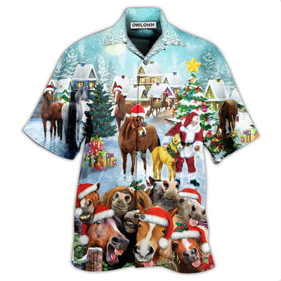 Hawaiian Shirt / Adults / S Horse Loves Christmas Very Happy - Hawaiian Shirt - Owls Matrix LTD