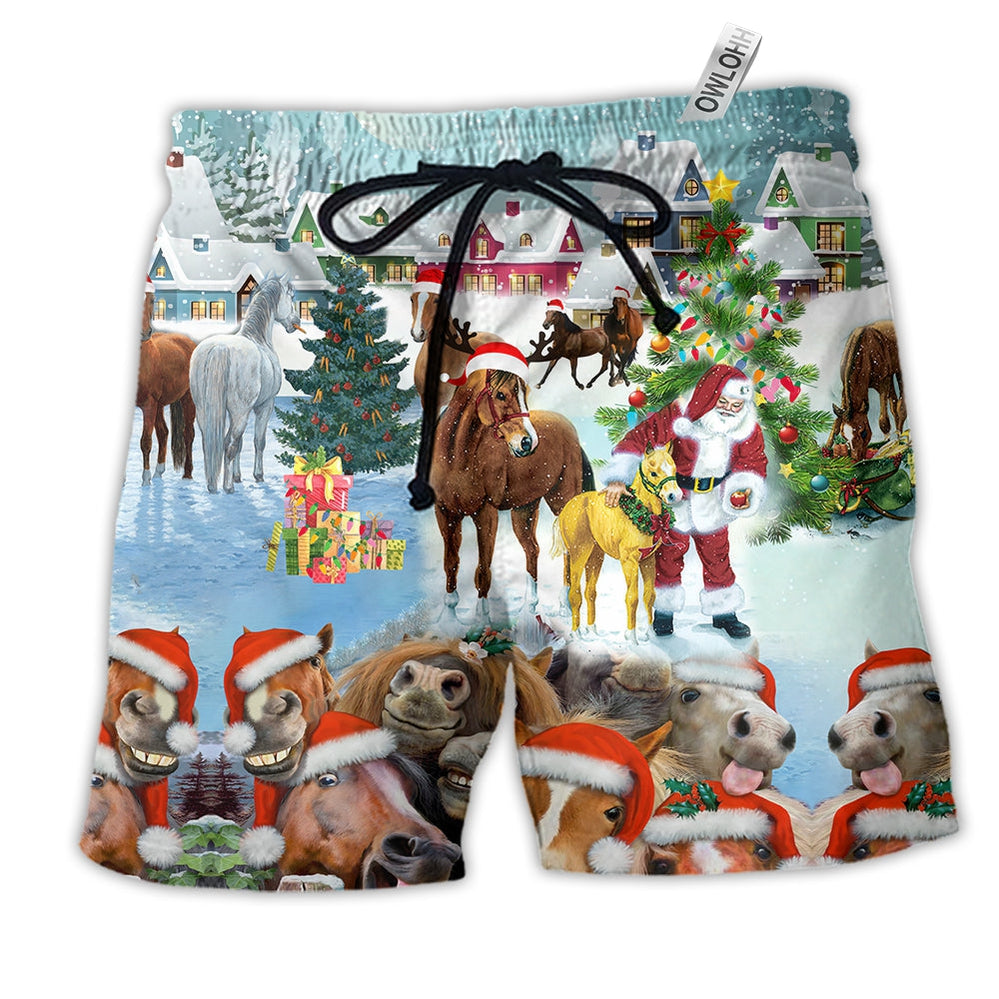 Beach Short / Adults / S Horse Loves Merry Christmas Very Happy - Beach Short - Owls Matrix LTD