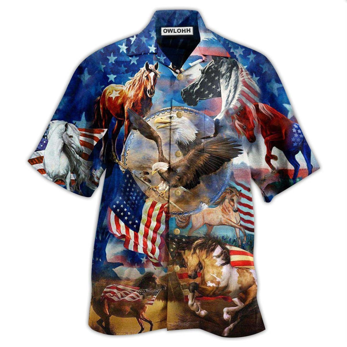 Hawaiian Shirt / Adults / S America Horse Patriotic America - Hawaiian Shirt - Owls Matrix LTD