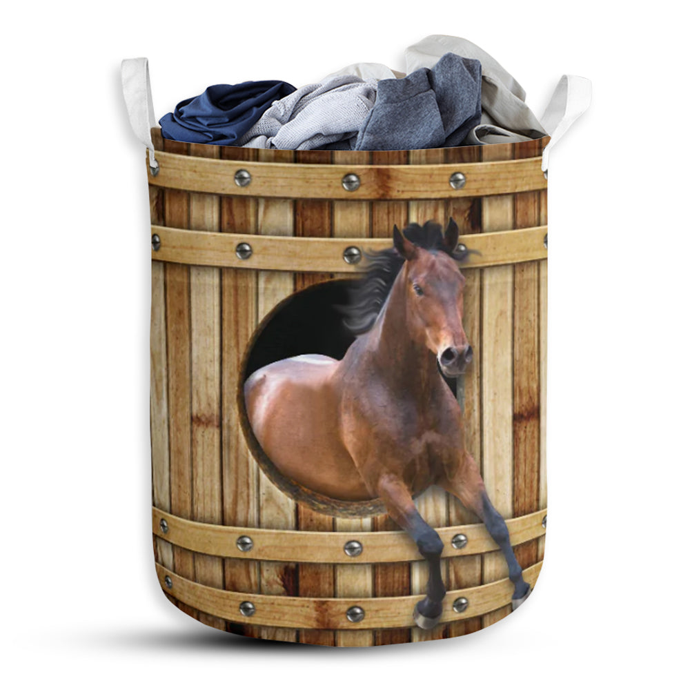 Horse Wooden Barrel - Laundry Basket - Owls Matrix LTD