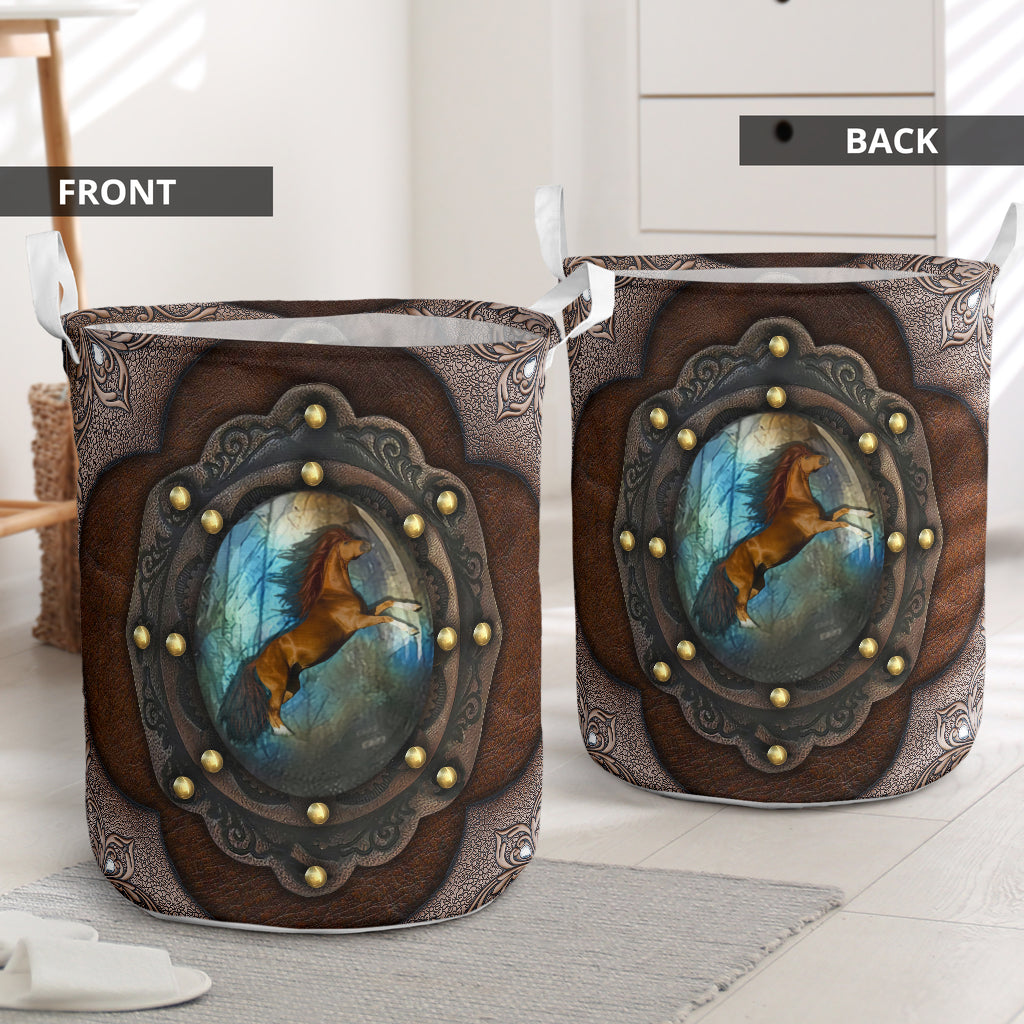 Horse Leather Brown Style - Laundry Basket - Owls Matrix LTD