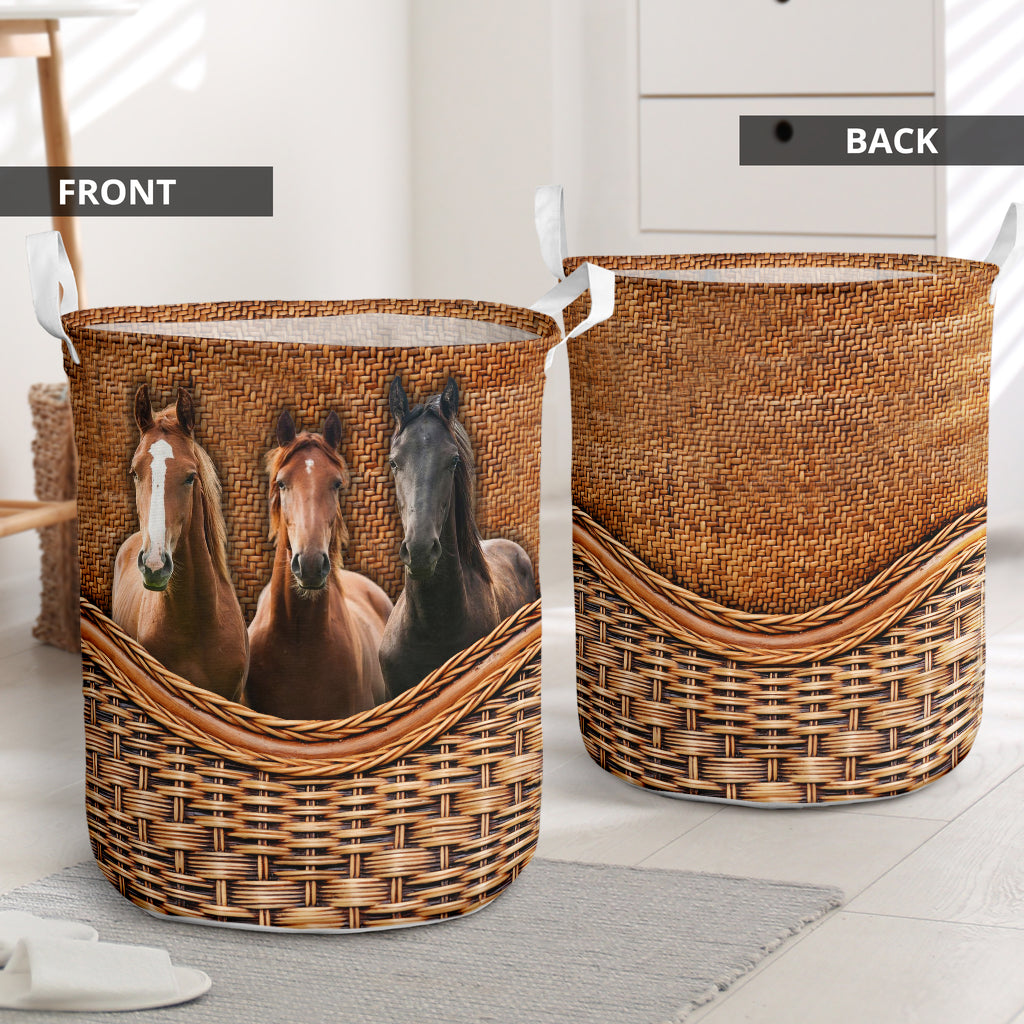 Horse Rattan Teaxture Cool Style - Laundry Basket - Owls Matrix LTD
