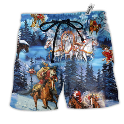 Beach Short / Adults / S Horse And Santa Love Christmas Cold Weather - Beach Short - Owls Matrix LTD