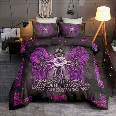 God Wing I Can Do All Things New Cross Purple Rose - Bedding Cover - Owls Matrix LTD