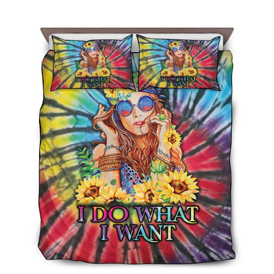 US / Twin (68" x 86") Hippie I Do What I Want Sunflower Hippie Girl - Bedding Cover - Owls Matrix LTD
