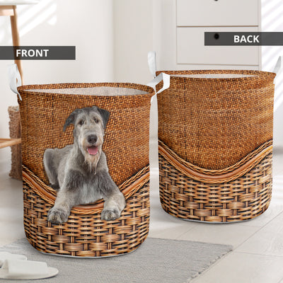 Irish Wolfhound Dog Rattan Teaxture - Laundry Basket - Owls Matrix LTD