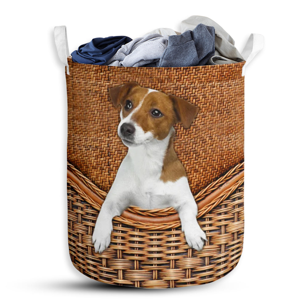 Jack Russell Dog Rattan Teaxture - Laundry Basket - Owls Matrix LTD