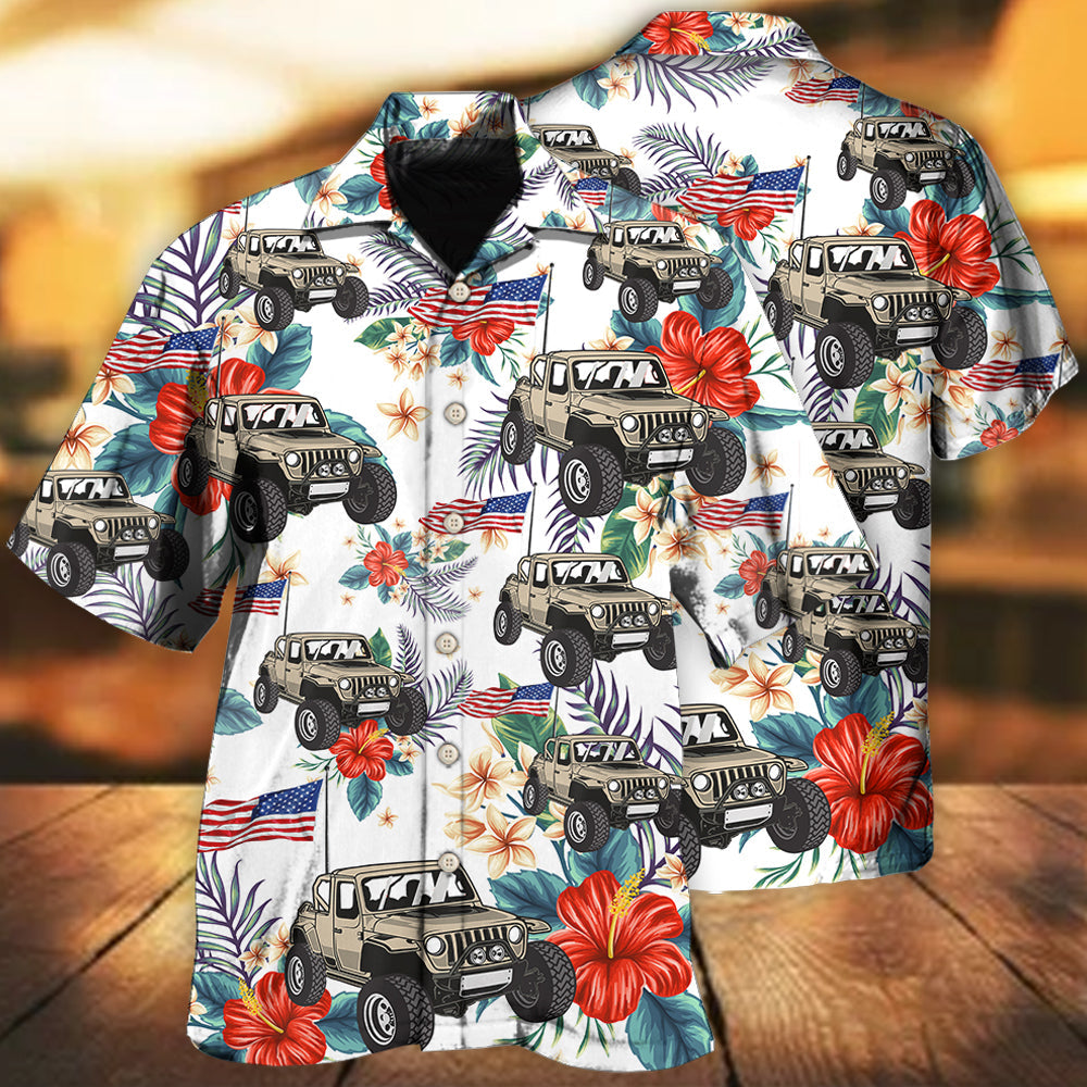 Jeep Independence Day Flower Style - Hawaiian Shirt - Owls Matrix LTD