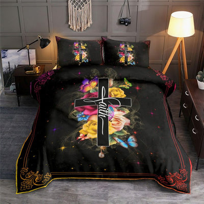 Jesus Faith Rose Butterfly Cross Dark - Bedding Cover - Owls Matrix LTD