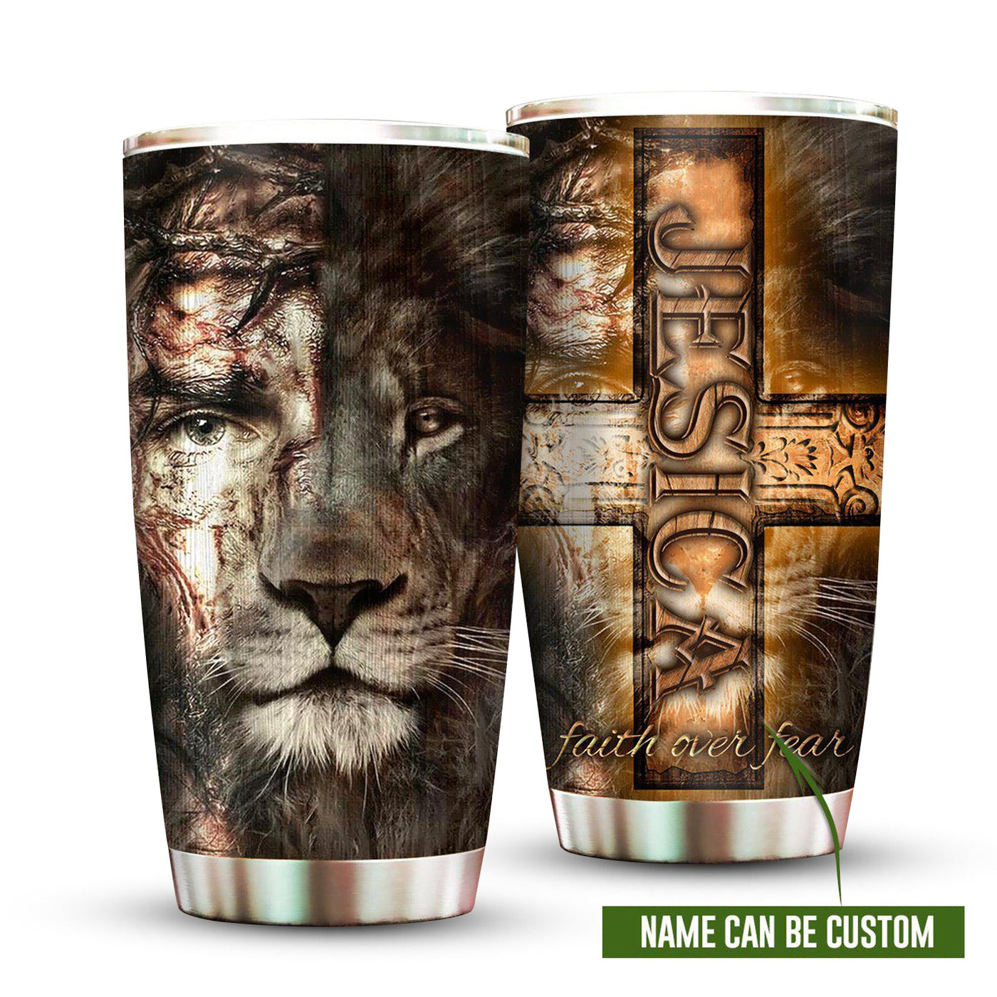 20OZ Jesus Lion Faith Over Fear Personalized - Tumbler - Owls Matrix LTD