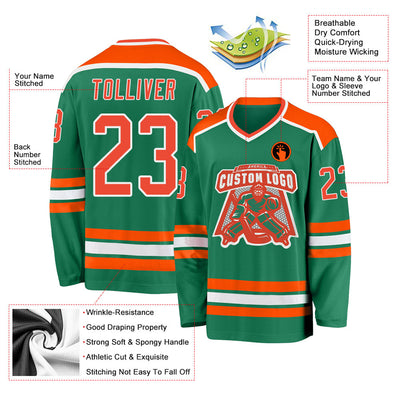 Custom Kelly Green Orange-White Hockey Jersey