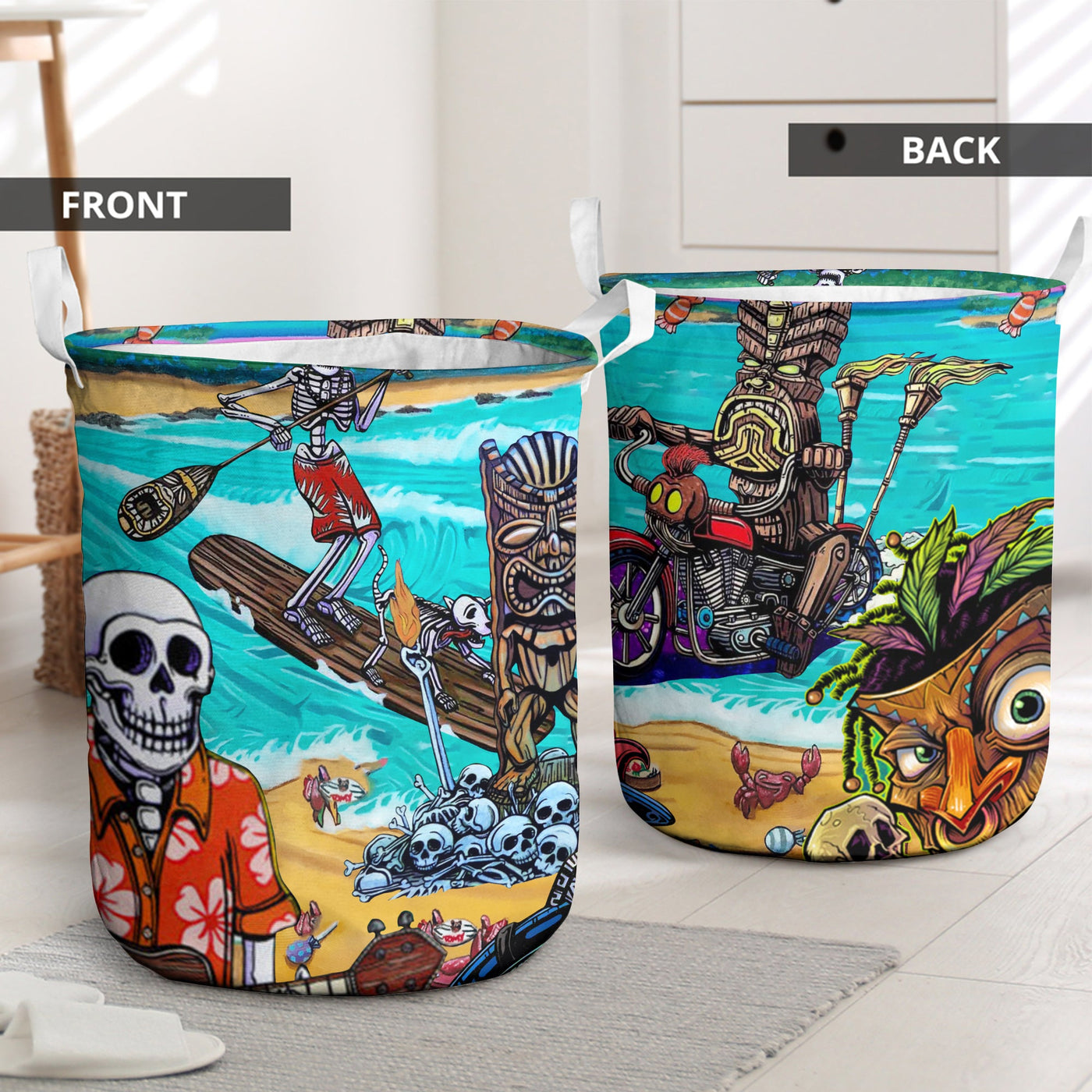 Skull And Tiki Summer Vibe - Laundry Basket - Owls Matrix LTD