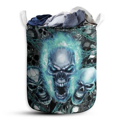 S: 17.72”x13.78” (45x35 cm) Skull Blue Flame Screaming - Laundry Basket - Owls Matrix LTD