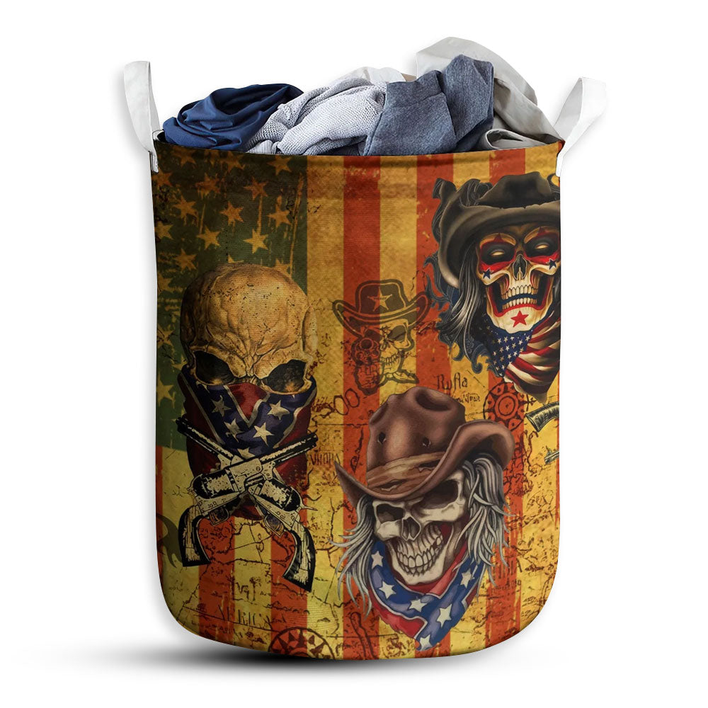 S: 17.72”x13.78” (45x35 cm) Skull Cowboy America Retro - Laundry Basket - Owls Matrix LTD