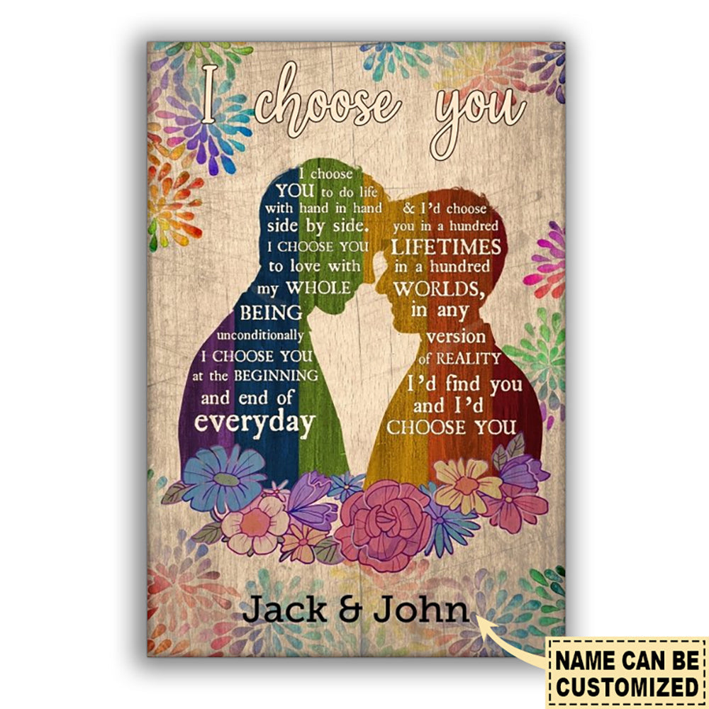 12x18 Inch LGBT Couple I Choose You Personalized - Vertical Poster - Owls Matrix LTD