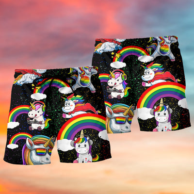 LGBT Unicorn Funny Style - Beach Short - Owls Matrix LTD