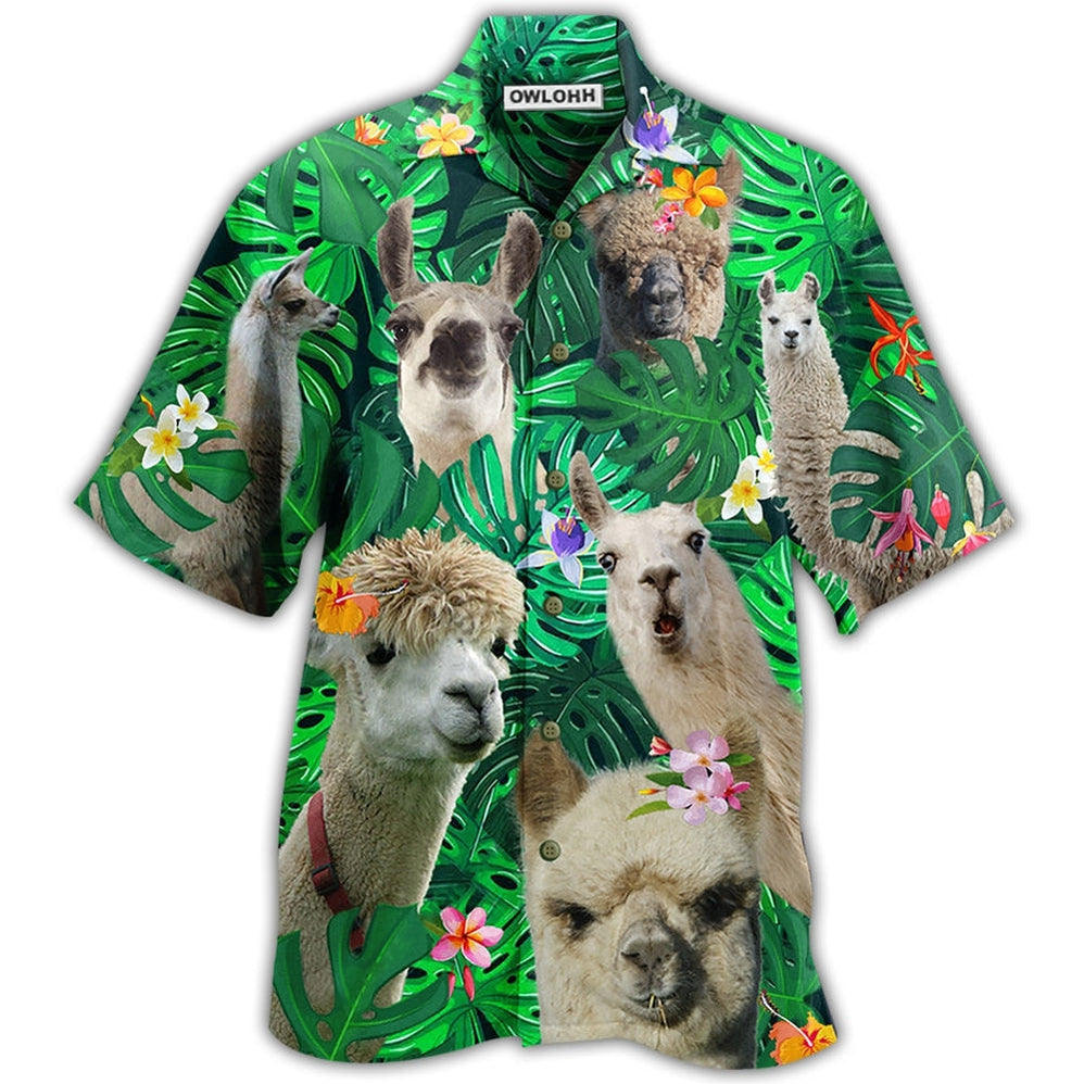 Hawaiian Shirt / Adults / S Lama Cute Love Green Leaves - Hawaiian Shirt - Owls Matrix LTD