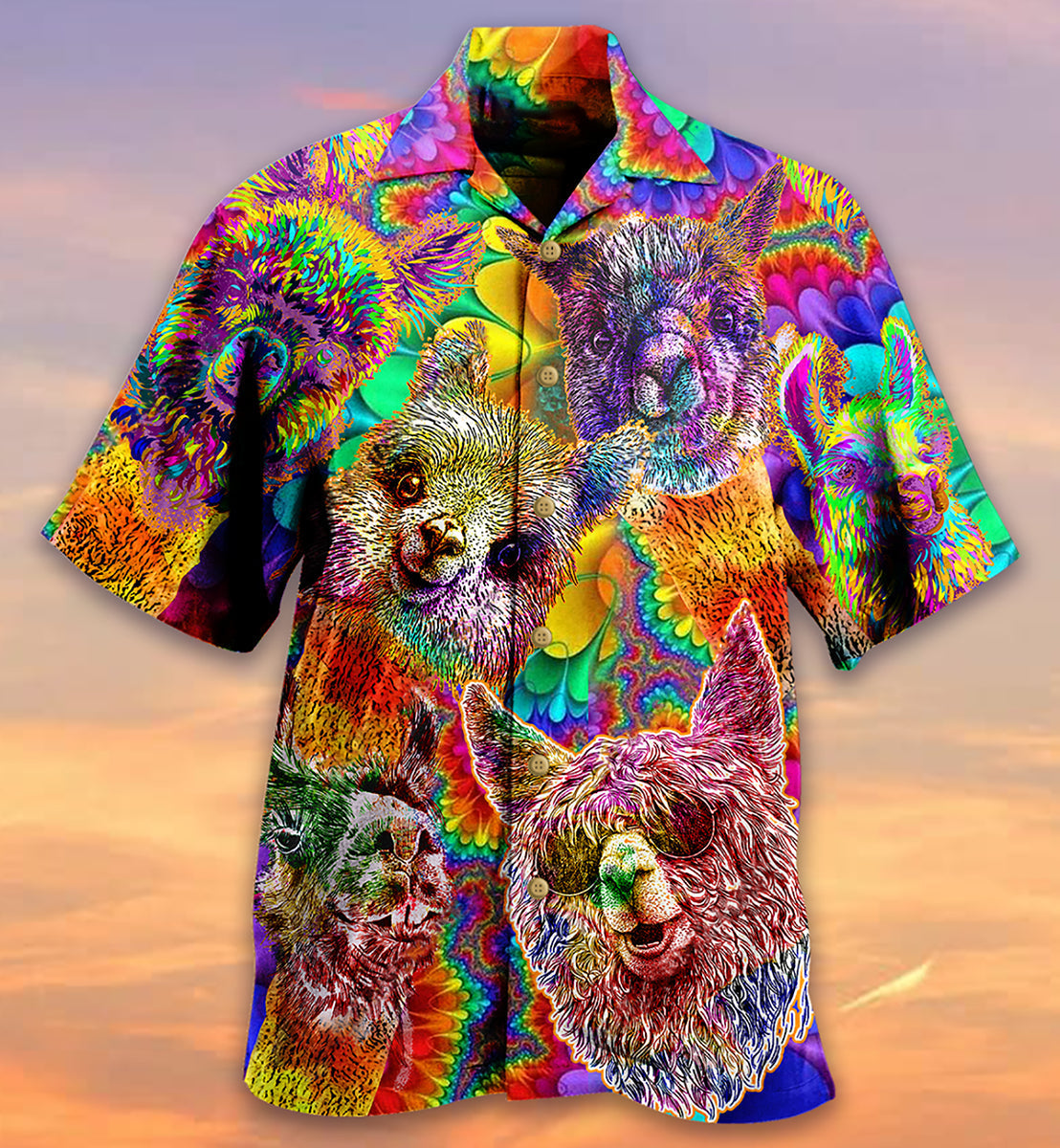 Lama Happiness Smile Mix Color - Hawaiian Shirt - Owls Matrix LTD