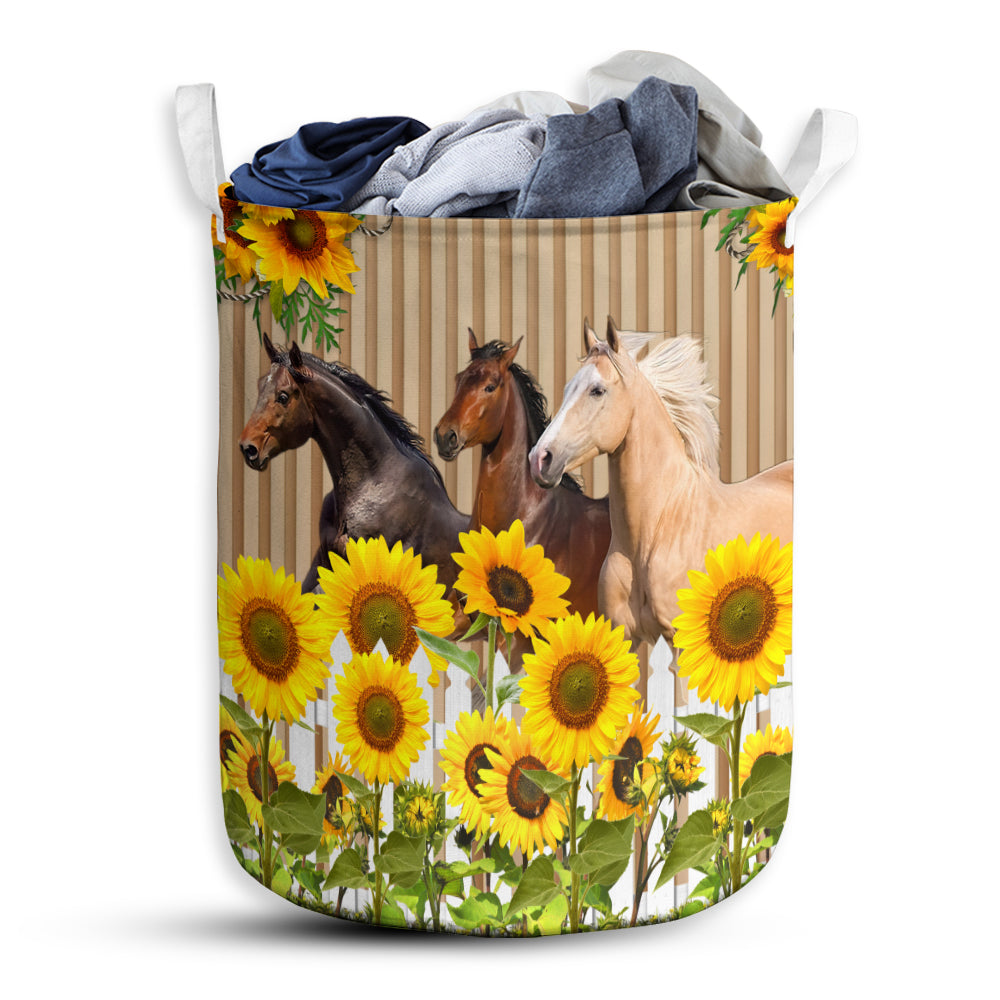 S: 17.72”x13.78” (45x35 cm) Horse Sunflower Basic Style - Laundry Basket - Owls Matrix LTD