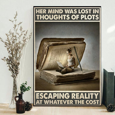 Book Lover Writer Her Mind Was Lost In Thoughts Of Plots Book - Vertical Poster - Owls Matrix LTD