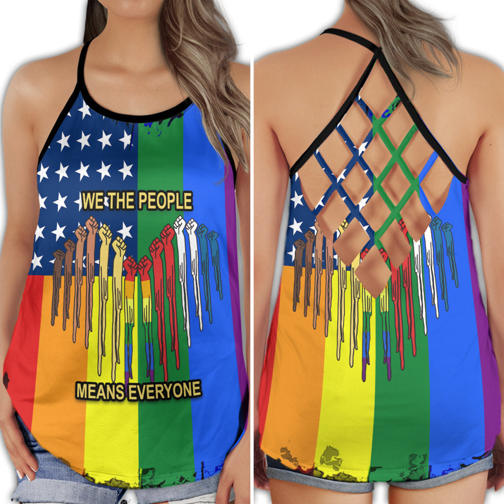 S LGBT We The People Means Everyone Cool Style - Cross Open Back Tank Top - Owls Matrix LTD