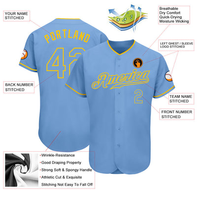Custom Light Blue Light Blue-Gold Authentic Baseball Jersey - Owls Matrix LTD