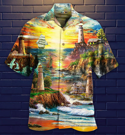 Lighthouse Love Ocean - Hawaiian Shirt - Owls Matrix LTD