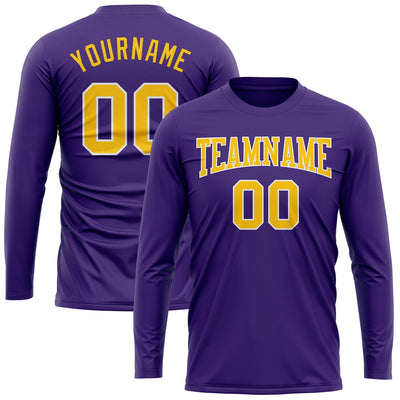 Custom Purple Gold-White Long Sleeve Performance T-Shirt