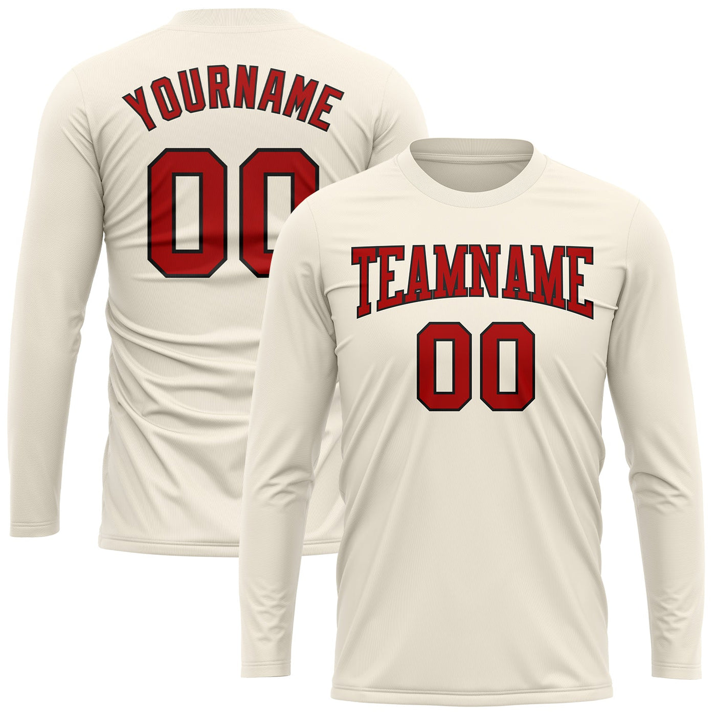 Custom Cream Red-Black Long Sleeve Performance T-Shirt