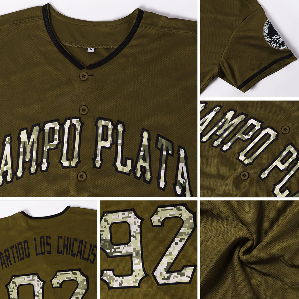 Custom Olive Camo-Black Authentic Salute To Service Baseball Jersey - Owls Matrix LTD