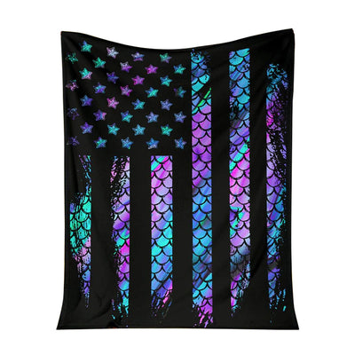 50" x 60" Mermaid American Flag Mermaid - Flannel Blanket - Owls Matrix LTD