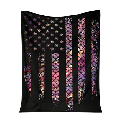 50" x 60" Mermaid Scales US Flag So Cool - Flannel Blanket - Owls Matrix LTD