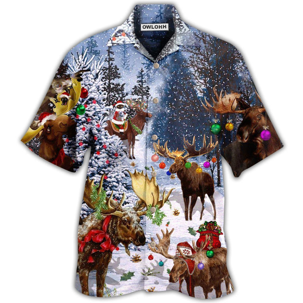 Hawaiian Shirt / Adults / S Christmas Merry Christ Moose - Hawaiian Shirt - Owls Matrix LTD
