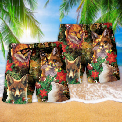 Merry Christmas Foxmas With Flower - Beach Short - Owls Matrix LTD