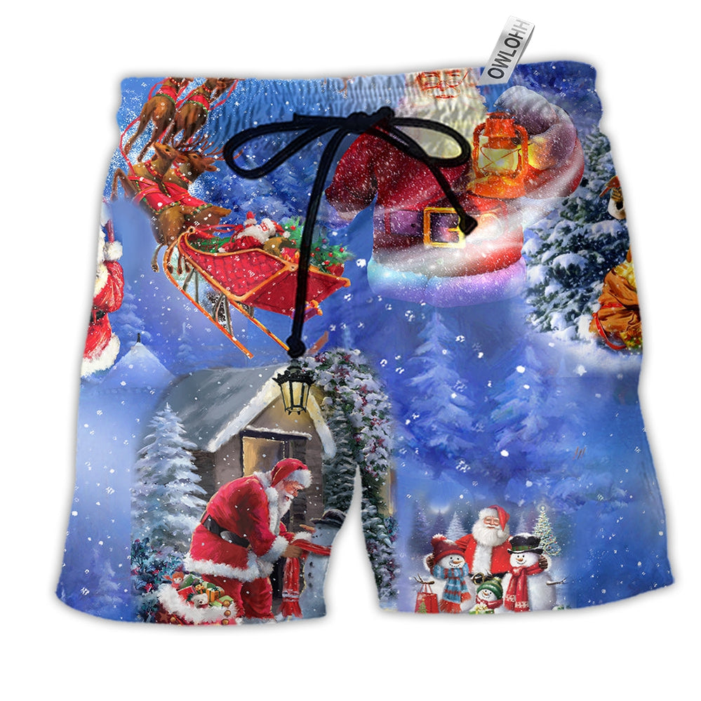 Beach Short / Adults / S Merry Xmas Santa Claus Is Coming To Town - Beach Short - Owls Matrix LTD