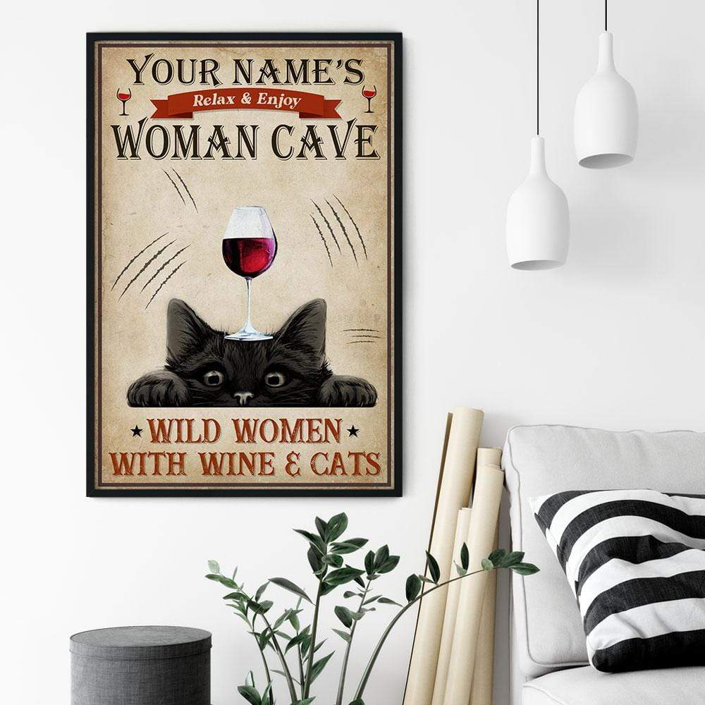 Cat Lover Wild Women With Wine & Cats Personalized - Vertical Poster - Owls Matrix LTD