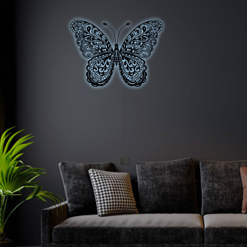 12"x12" Mandala Butterfly Beautiful Style - Led Light Metal - Owls Matrix LTD