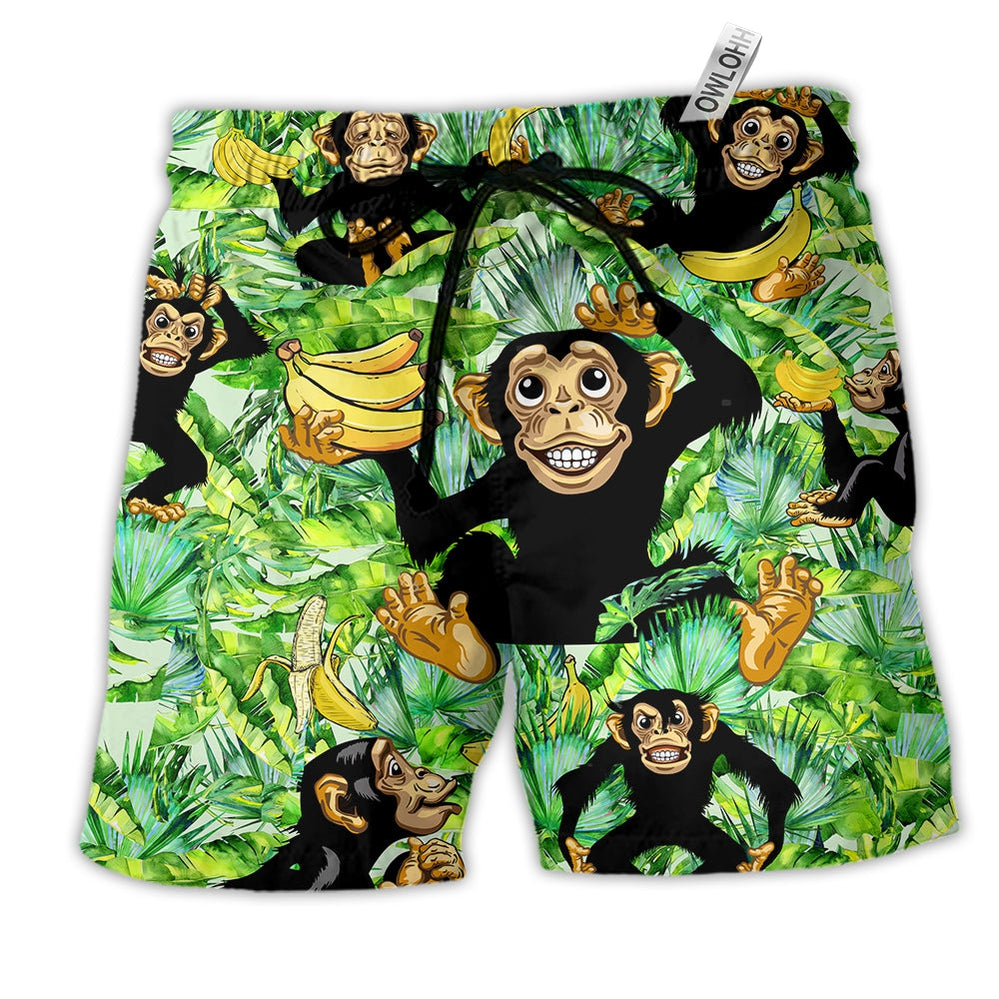 Beach Short / Adults / S Monkey Loves Banana Troipcal Leaves - Beach Short - Owls Matrix LTD