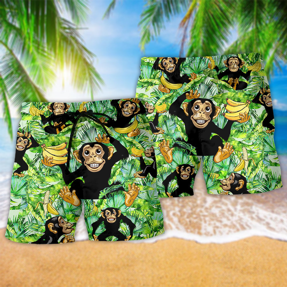 Monkey Loves Banana Troipcal Leaves - Beach Short - Owls Matrix LTD