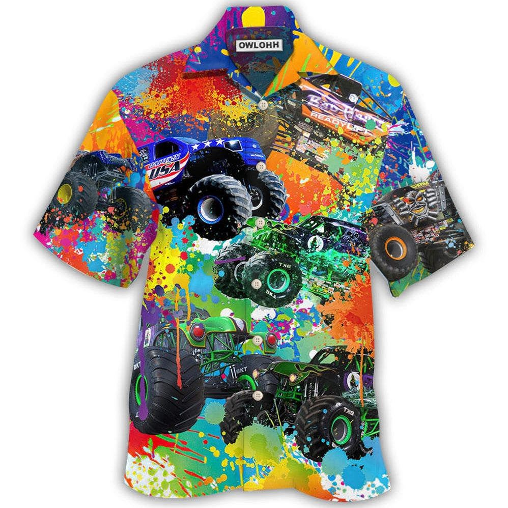 Hawaiian Shirt / Adults / S Monster Truck Colorful Painting - Hawaiian Shirt - Owls Matrix LTD