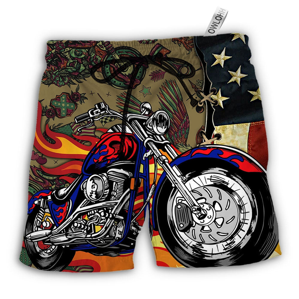 Beach Short / Adults / S Motorcycle US Flag - Beach Short - Owls Matrix LTD